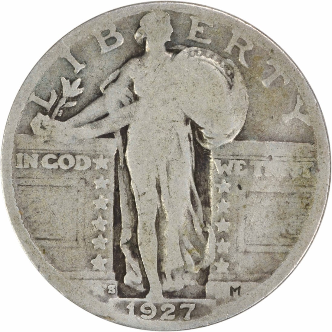1927-S Standing Liberty Silver Quarter 25C Uncertified: 1927-S Standing Liberty Silver Quarter 25C Uncertified This 1927-S Standing Liberty Silver Quarter is a beautiful representation of American numismatic history. Struck in San Francisco, this coin feat