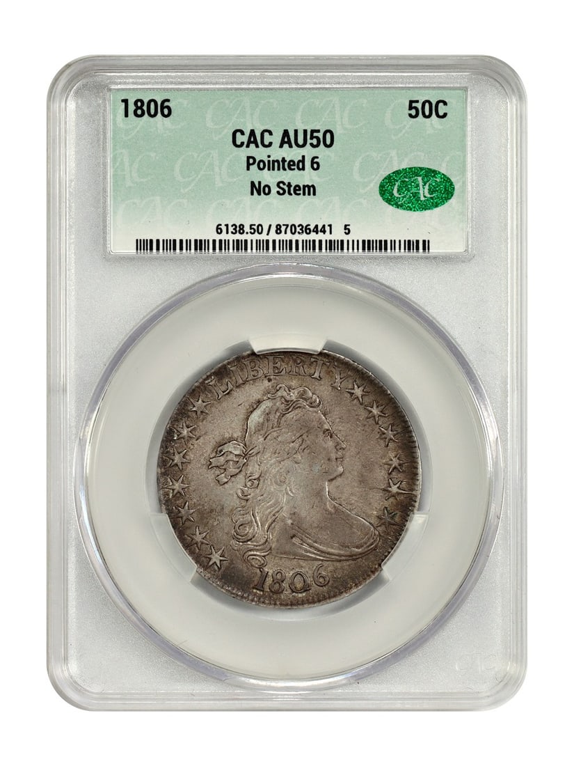 1806 Draped Bust Half Dollar Pointed 6 No Stem CACG AU50 (1 of 4)