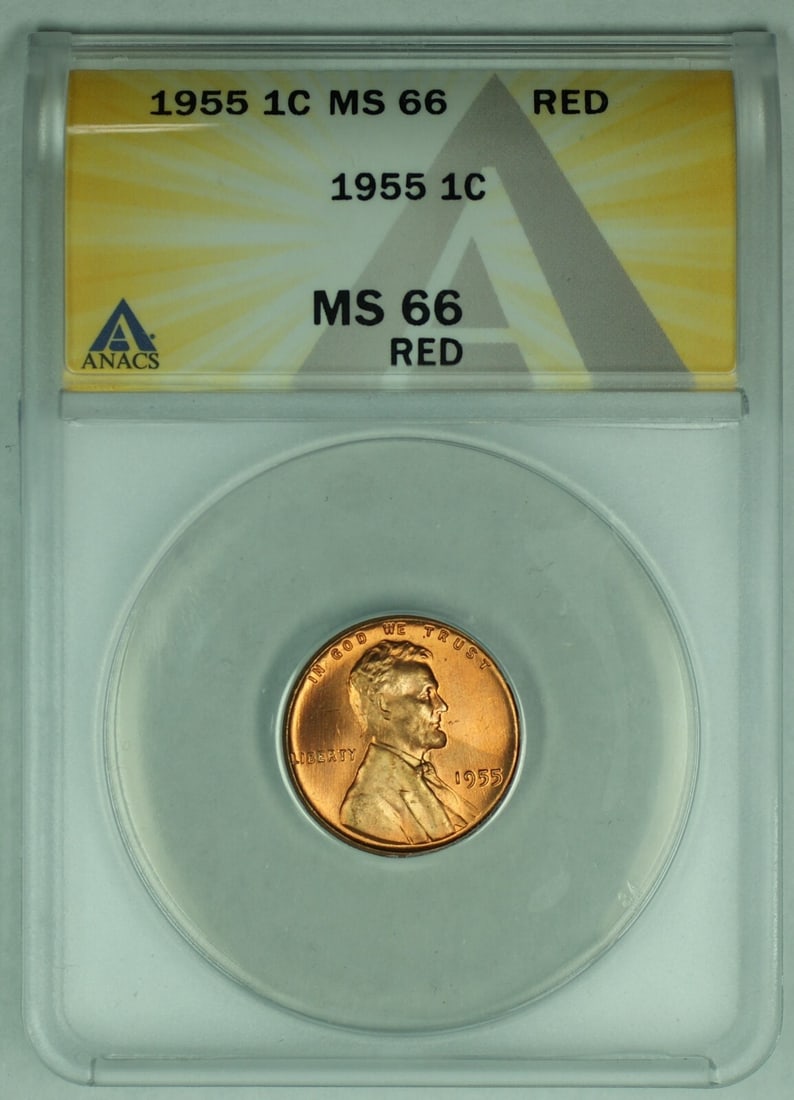 1955 Lincoln Wheat Small Cent ANACS MS 66 RD Certified Coin (1 of 2)