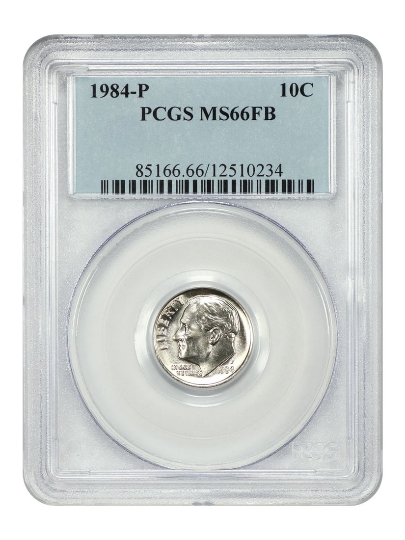 PCGS MS66FB 1984 Philadelphia Roosevelt Dime 10C Uncirculated: PCGS MS66FB 1984 Philadelphia Roosevelt Dime 10C Uncirculated This is a 1984-P Roosevelt Dime graded MS66FB by PCGS. The coin is uncirculated and features a full band (FB) strike designation. It was m