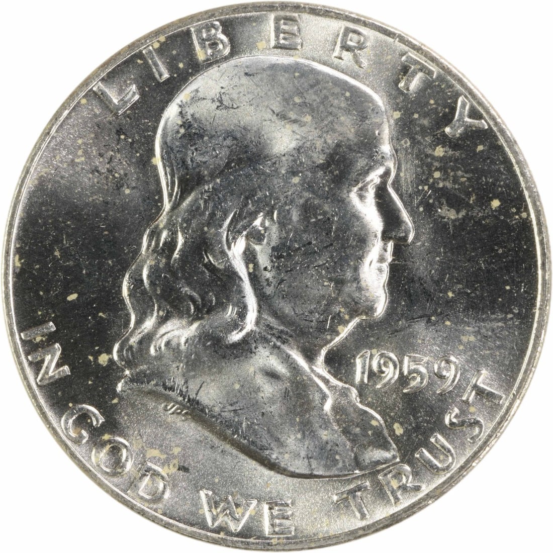 Choice BU Plus 1959-D Silver Franklin Half Dollar Uncertified Coin (1 of 2)