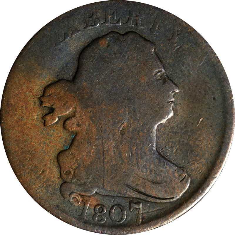 1807 Draped Bust Head Half Cent Copper Coin (1 of 2)
