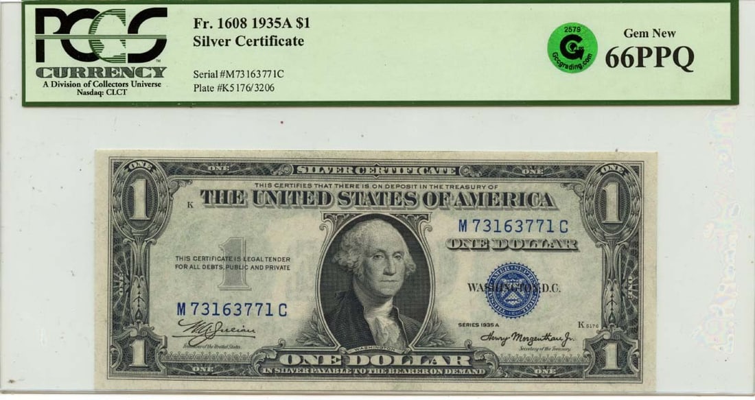 1935A $1 Silver Certificate FR#1608 PCGS MS66 Uncirculated (1 of 3)