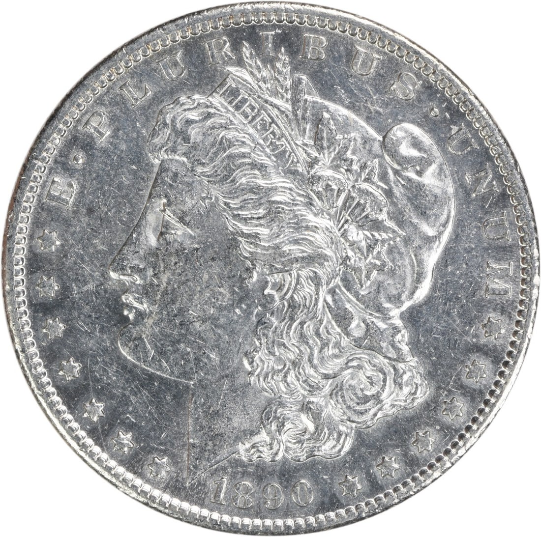 1890-S Morgan Silver Dollar AU by George T. Morgan: 1890-S Morgan Silver Dollar AU by George T. Morgan This 1890-S Morgan Silver Dollar is a remarkable piece of numismatic history. Featuring a stunning design by George T. Morgan, this coin is composed