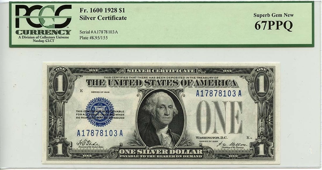 1928 $1 Silver Certificate Fr# 1600 PCGS Superb Gem 67PPQ (1 of 2)