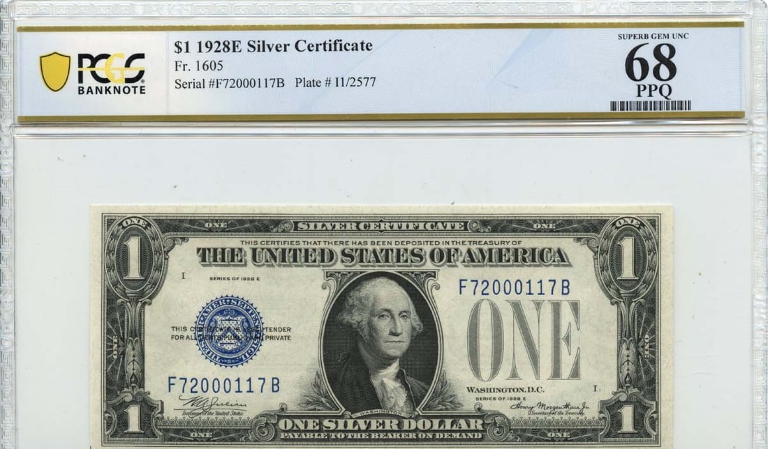 1928E $1 Silver Certificate Blue Seal PCGS Superb 68 PPQ (1 of 4)
