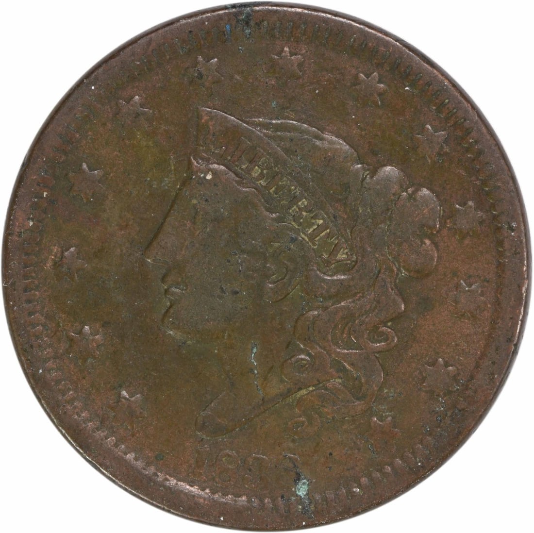 1838 VF Coronet Head Large Cent Copper Coin Uncertified (1 of 2)