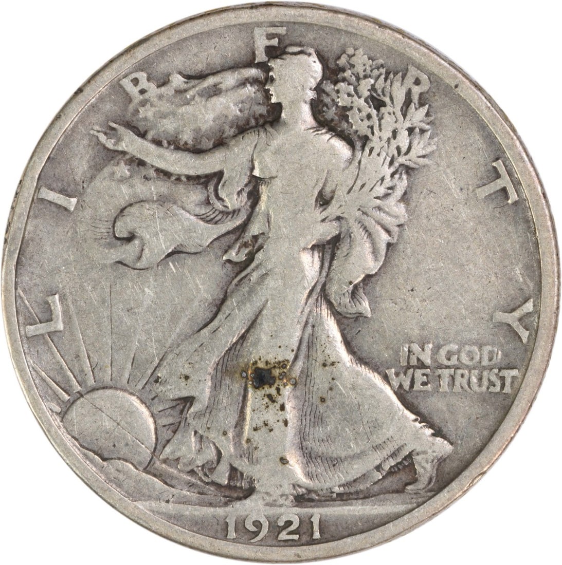 1921 Philadelphia Liberty Walking Half Dollar 90% Silver Uncertified Coin: 1921 Philadelphia Liberty Walking Half Dollar 90% Silver Uncertified Coin This 1921 Walking Liberty Half Dollar is a circulated coin from the Philadelphia Mint, designed by Adolph Alexander Weinman. C