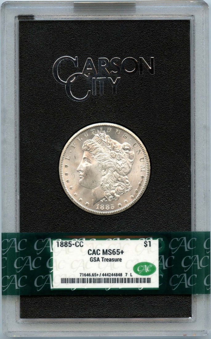 GSA Hoard 1885-CC Morgan Silver Dollar CACG MS65 Plus Certified: GSA Hoard 1885-CC Morgan Silver Dollar CACG MS65 Plus Certified This 1885-CC Morgan Dollar is a United States silver coin minted in Carson City. It is part of the GSA Hoard and has been certified by C
