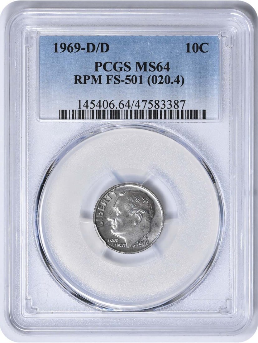 1969-D/D Roosevelt Dime MS64 Clad PCGS Certified Coin (1 of 2)