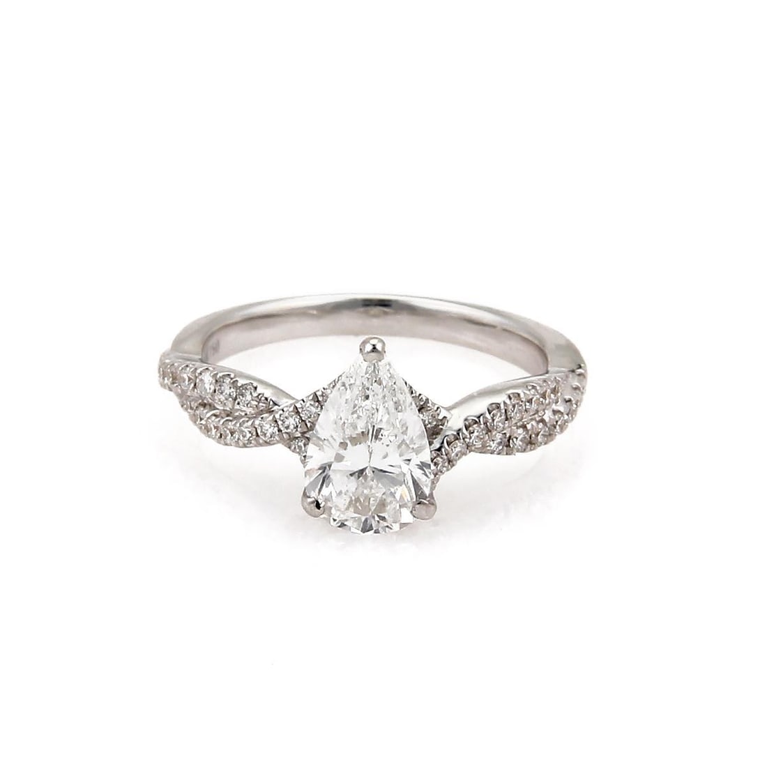 Elegant 1.35ct Pear Cut Diamond Engagement Ring 18k White Gold GIA Certified: Elegant 1.35ct Pear Cut Diamond Engagement Ring 18k White Gold GIA Certified This stunning engagement ring features a magnificent 1.35 carat pear-shaped diamond at its center, graded D for color and V