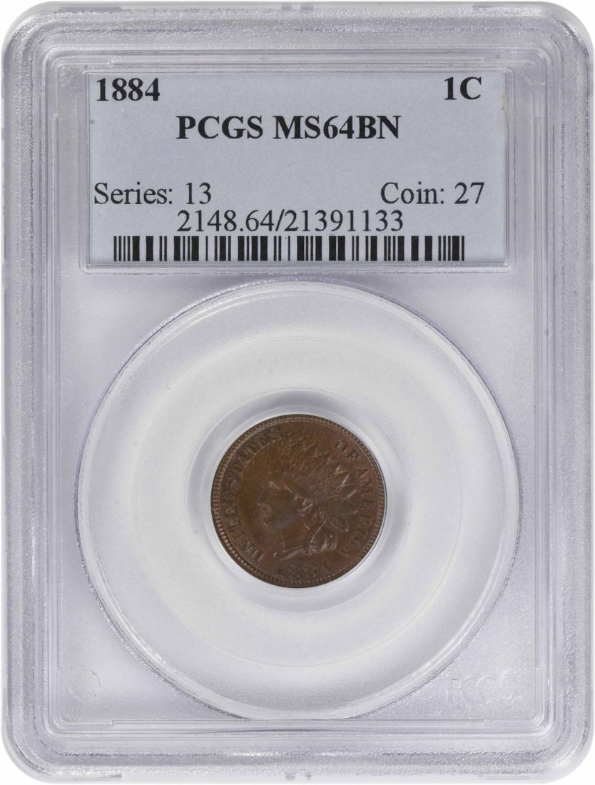 Indian Head Small Cent 1884 MS64BN Graded by PCGS (1 of 2)