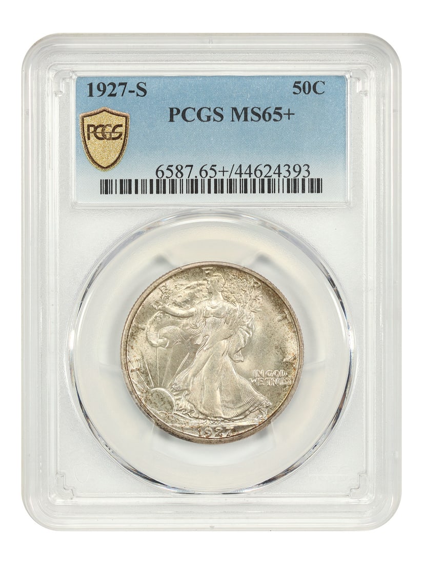 PCGS MS65 Plus 1927-S Walking Liberty Half Dollar San Francisco Mint: PCGS MS65 Plus 1927-S Walking Liberty Half Dollar San Francisco Mint This 1927-S Walking Liberty Half Dollar is certified by PCGS with a grade of MS65+ and features vibrant original luster and toning.