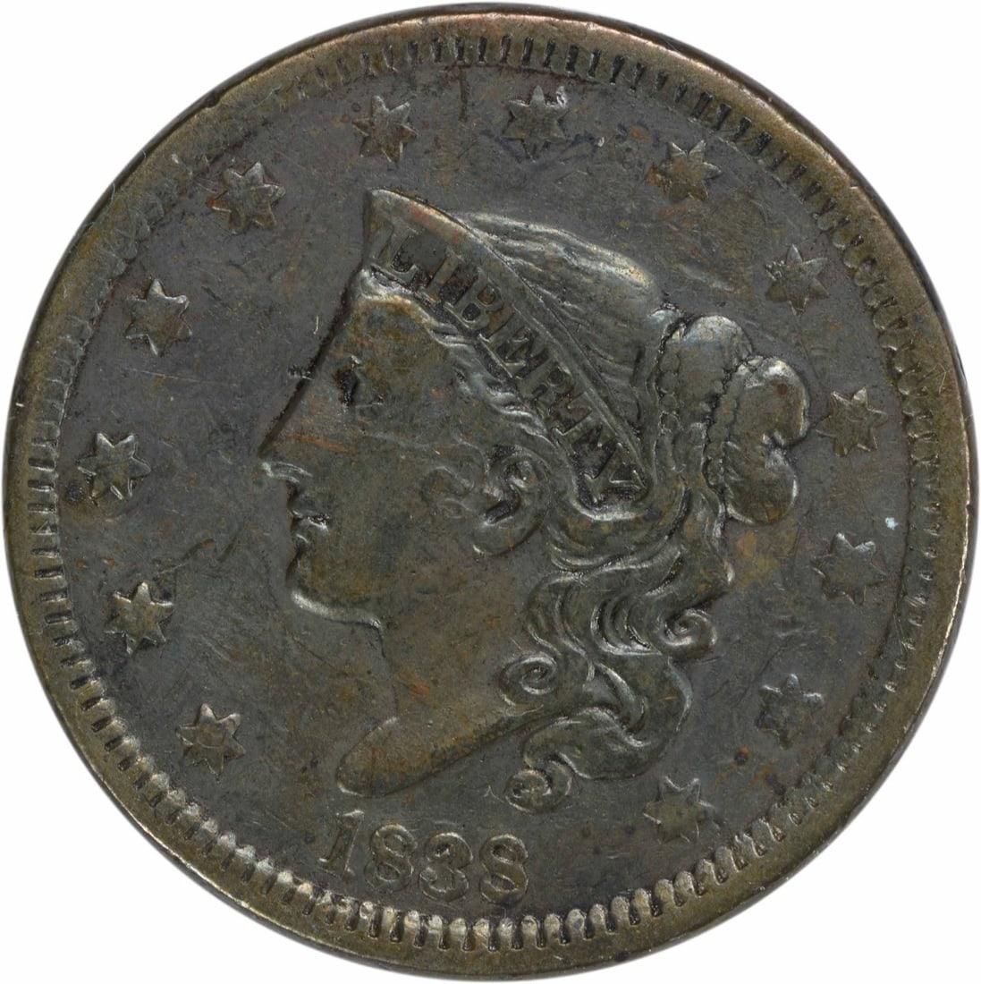 1838 Coronet Head Large Cent VF Circulated Copper Coin (1 of 2)