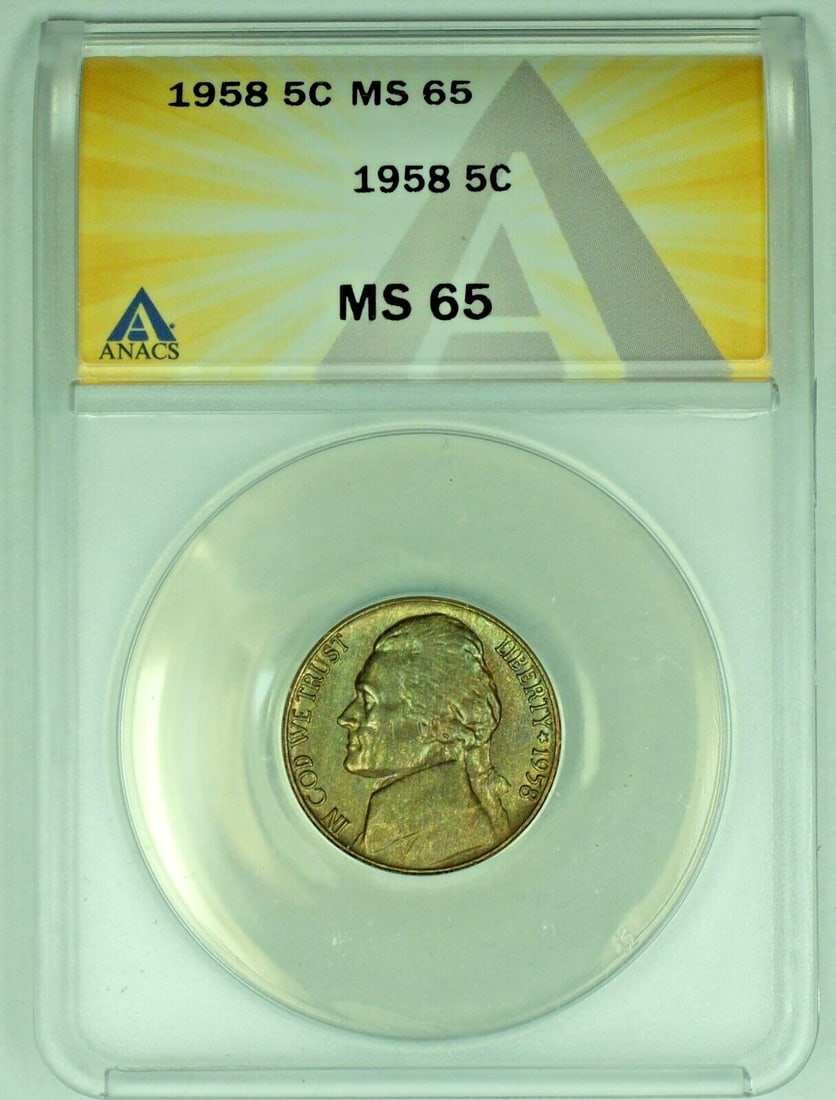 1958 United States Jefferson Nickel ANACS MS 65 Toned Five Cent Coin (1 of 2)