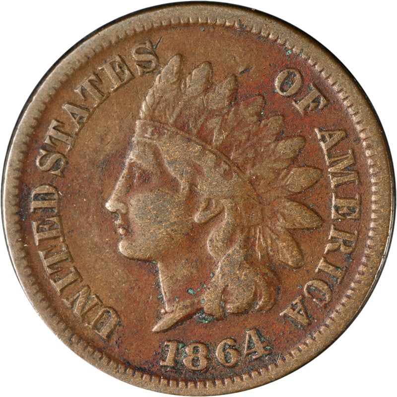 1864 'L' Indian Cent Key Date Copper Coin F/VF Eye Appeal: 1864 'L' Indian Cent Key Date Copper Coin F/VF Eye Appeal This 1864 'L' Indian Cent is a key date coin with great eye appeal and a nice strike. The coin is circulated and graded F/VF, showcasing attra