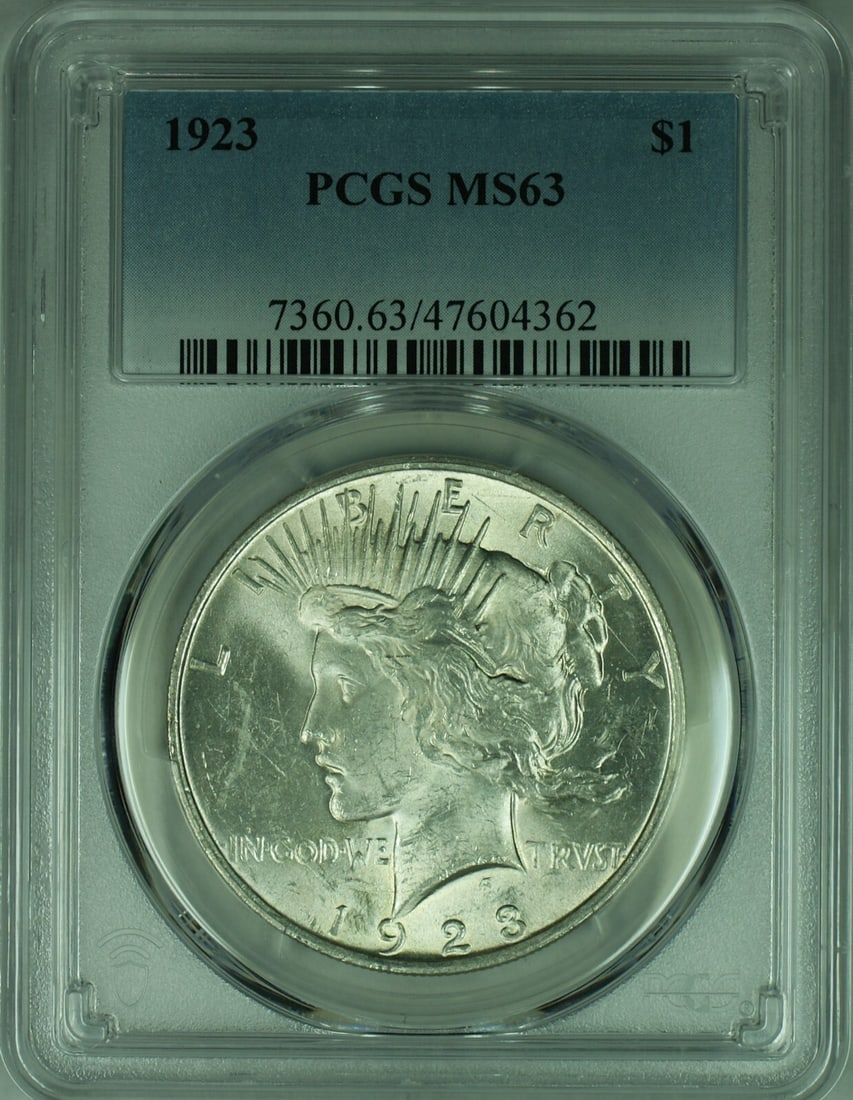 PCGS MS 63 Certified 1923 Peace Silver Dollar Uncirculated $1 Coin (1 of 2)