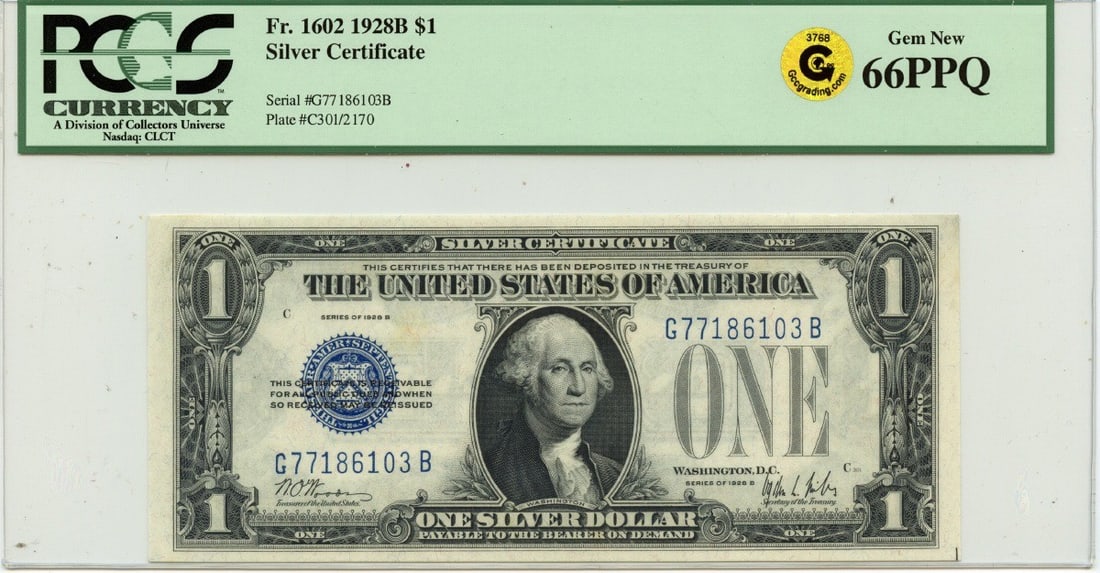 1928B $1 Silver Certificate Fr#1602 PCGS MS66 PPQ Gem (1 of 3)