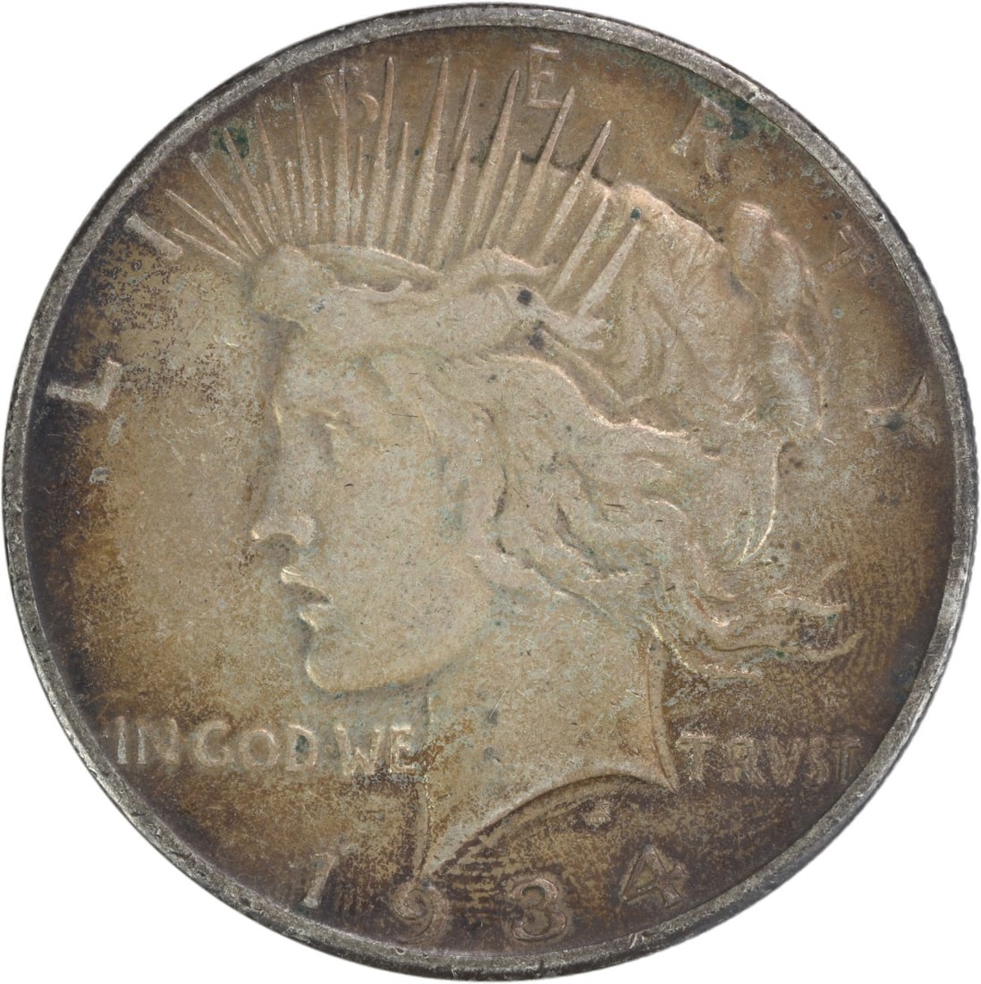 1934-S Peace Silver Dollar VF Uncertified 90% Silver Coin: 1934-S Peace Silver Dollar VF Uncertified 90% Silver Coin This 1934-S Peace Silver Dollar is a remarkable piece from the San Francisco mint, featuring a vintage design by Anthony de Francisci. It is d