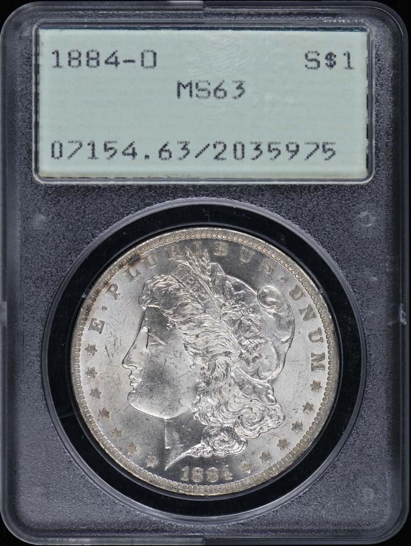 1884-O Morgan Dollar PCGS MS63 Uncirculated New Orleans: 1884-O Morgan Dollar PCGS MS63 Uncirculated New Orleans This stunning 1884-O Morgan Dollar is certified by PCGS with a grade of MS63, indicating it is in uncirculated condition. Minted in New Orleans,