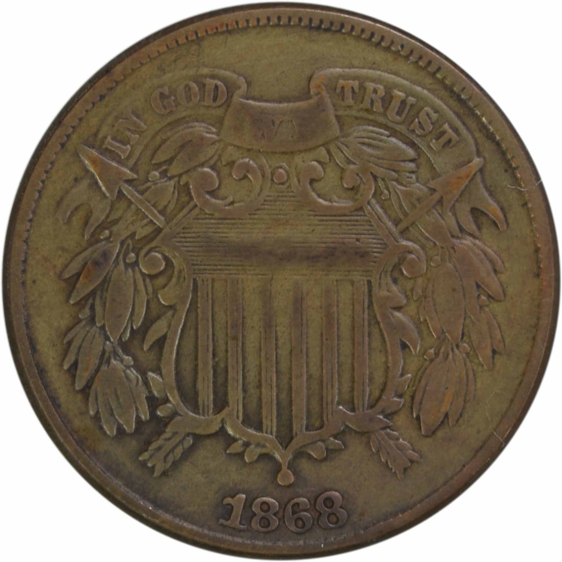 1868 Two Cent Piece VF Bronze Coin Philadelphia Mint (1 of 2)