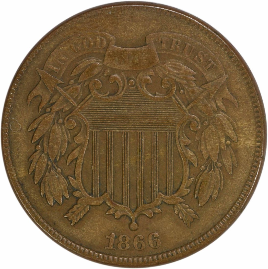 1866 Two Cent Piece Bronze VF Uncertified Philadelphia Mint (1 of 2)