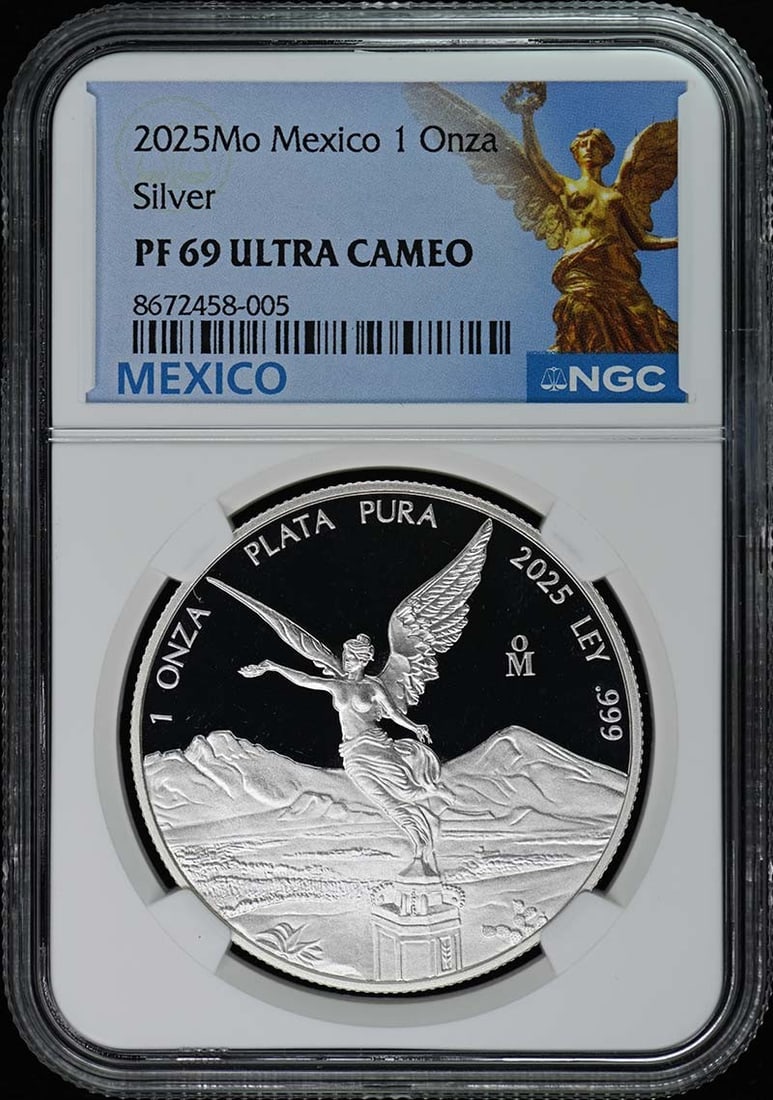 2025 Mexico Onza Silver Libertad NGC PF69UC Limited Mintage 500: 2025 Mexico Onza Silver Libertad NGC PF69UC Limited Mintage 500 This 2025 Mexico Onza Silver Libertad coin is graded NGC PF69UC, indicating it is in uncirculated condition. With a limited mintage of o