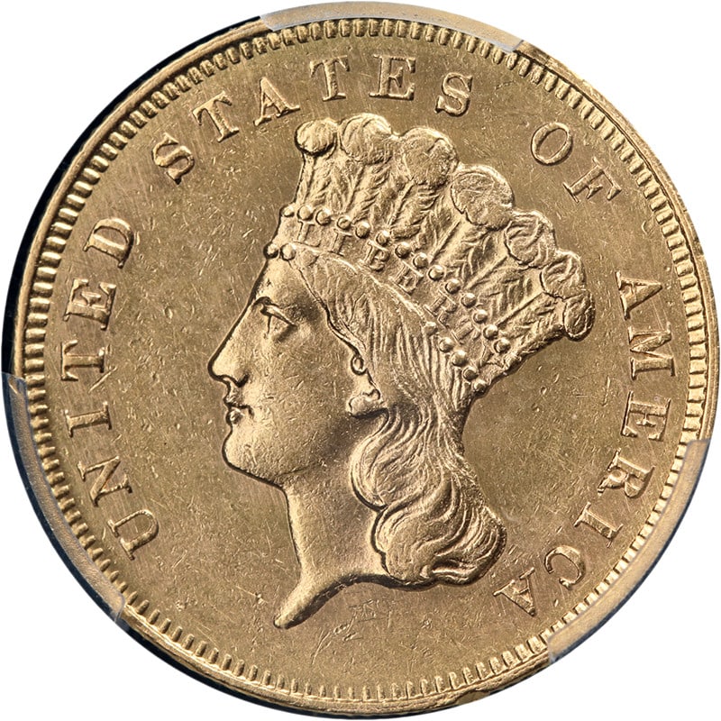 PCGS AU Details 1864 $3 Indian Princess Gold Coin Key Date (1 of 4)