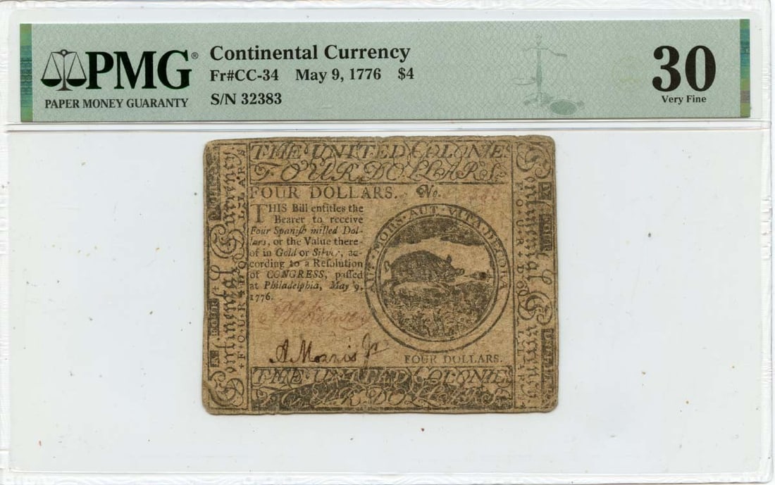 May 9 1776 Four Dollar Continental Currency PMG VF30 FR#CC-34 (1 of 2)