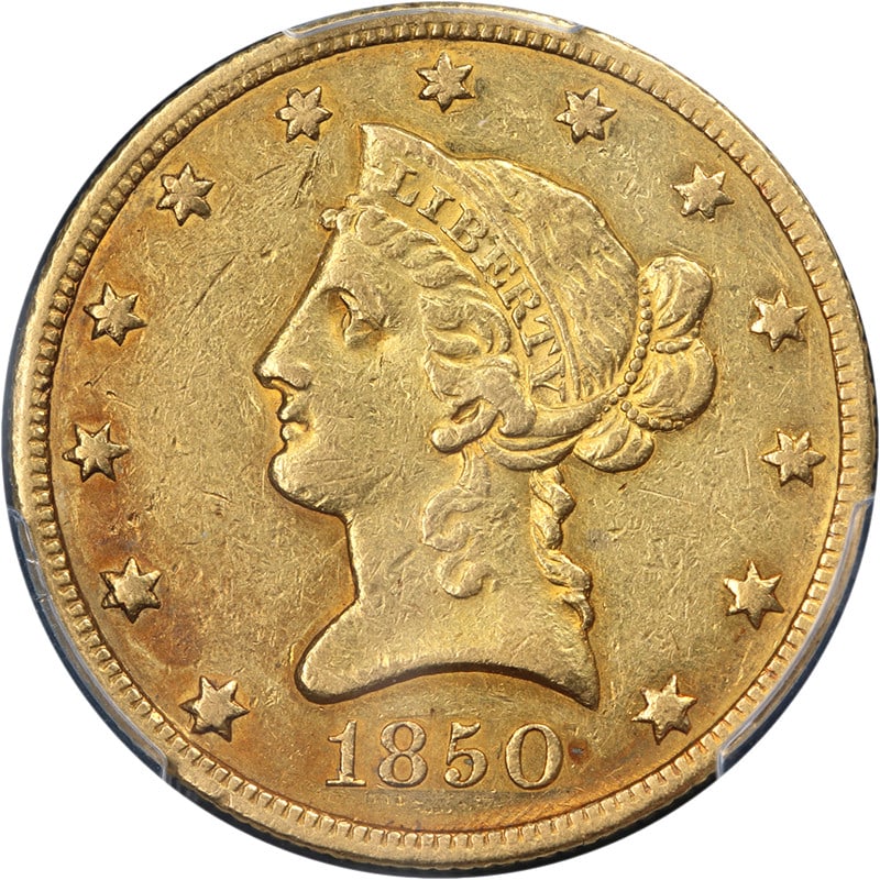 1850 Philadelphia Liberty $10 Gold Small Date Coin PCGS XF45 (1 of 4)