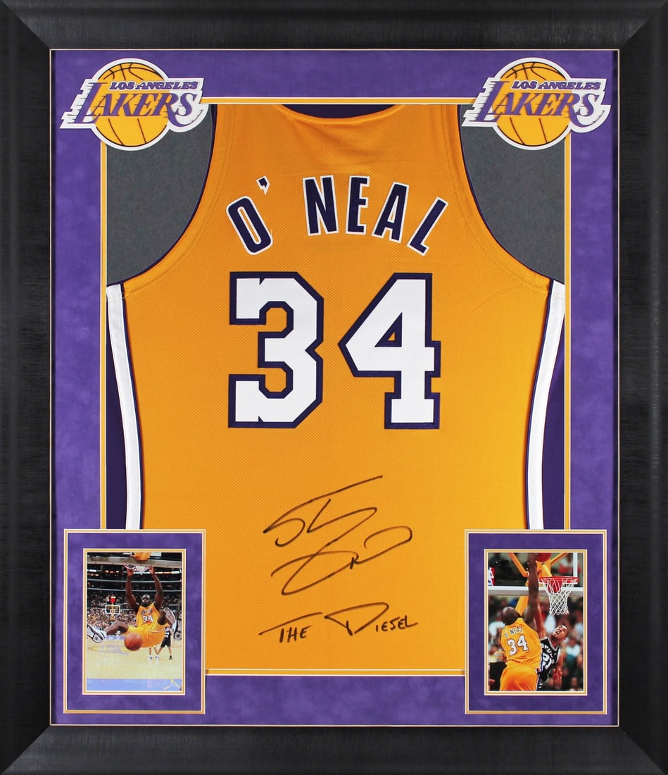Shaquille O'Neal Signed Lakers Framed Jersey with Diesel Inscription BAS Authenticated: Shaquille O'Neal Signed Lakers Framed Jersey with Diesel Inscription BAS Authenticated Celebrate the legacy of Shaquille O'Neal with this authentically framed yellow Mitchell & Ness 1999-00 Hardwood C