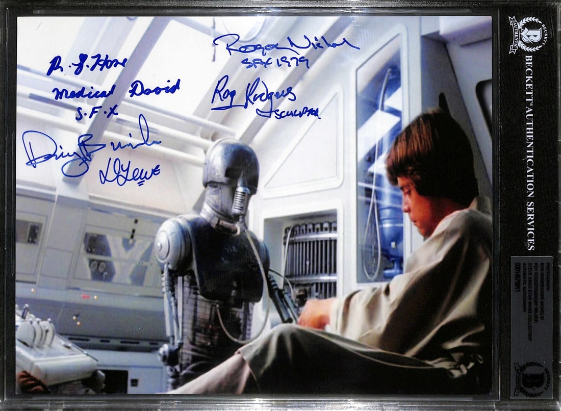 8x10 Photo Signed by Five Star Wars ESB Medical Droid Crew Beckett Authenticated: 8x10 Photo Signed by Five Star Wars ESB Medical Droid Crew Beckett Authenticated This is an original 8x10 photograph from Star Wars: The Empire Strikes Back, featuring autographs from five members of