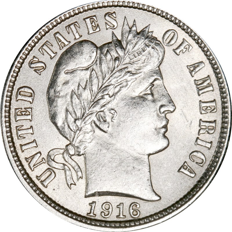 1916-P Barber Dime Silver Circulated Coin (1 of 2)