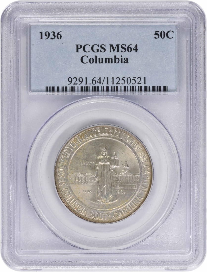 1936 Philadelphia Columbia Half Dollar PCGS MS64 Silver Commemorative Coin (1 of 2)