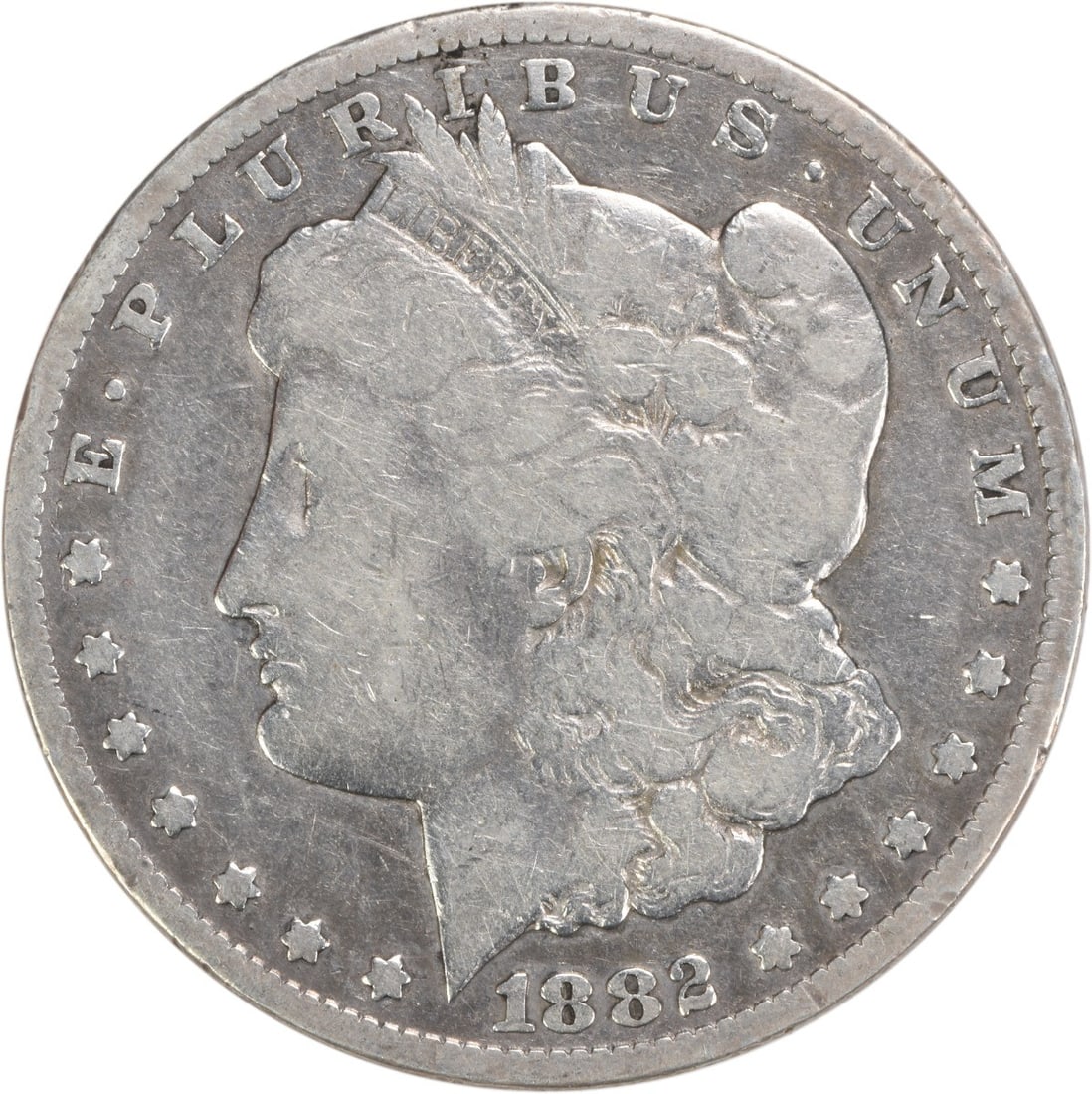 1882-CC Morgan Silver Dollar VG Uncertified 90% Silver Coin: 1882-CC Morgan Silver Dollar VG Uncertified 90% Silver Coin The 1882-CC Morgan Silver Dollar is a classic piece of American history, featuring the renowned design by George T. Morgan. This coin is in