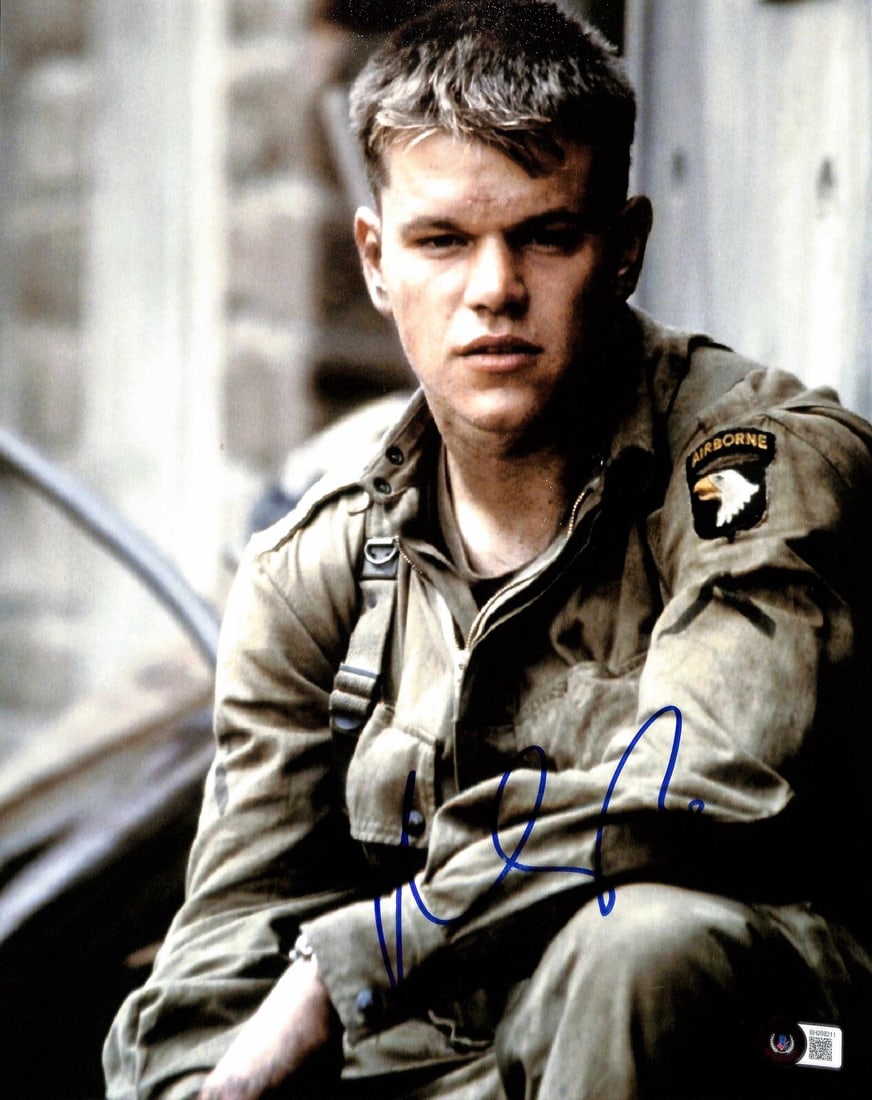 Matt Damon Signed 11x14 Photo Saving Private Ryan Beckett Certified: Matt Damon Signed 11x14 Photo Saving Private Ryan Beckett Certified This stunning 11x14 photograph features the signature of Matt Damon, renowned for his role as "Private Ryan" in the acclaimed film S