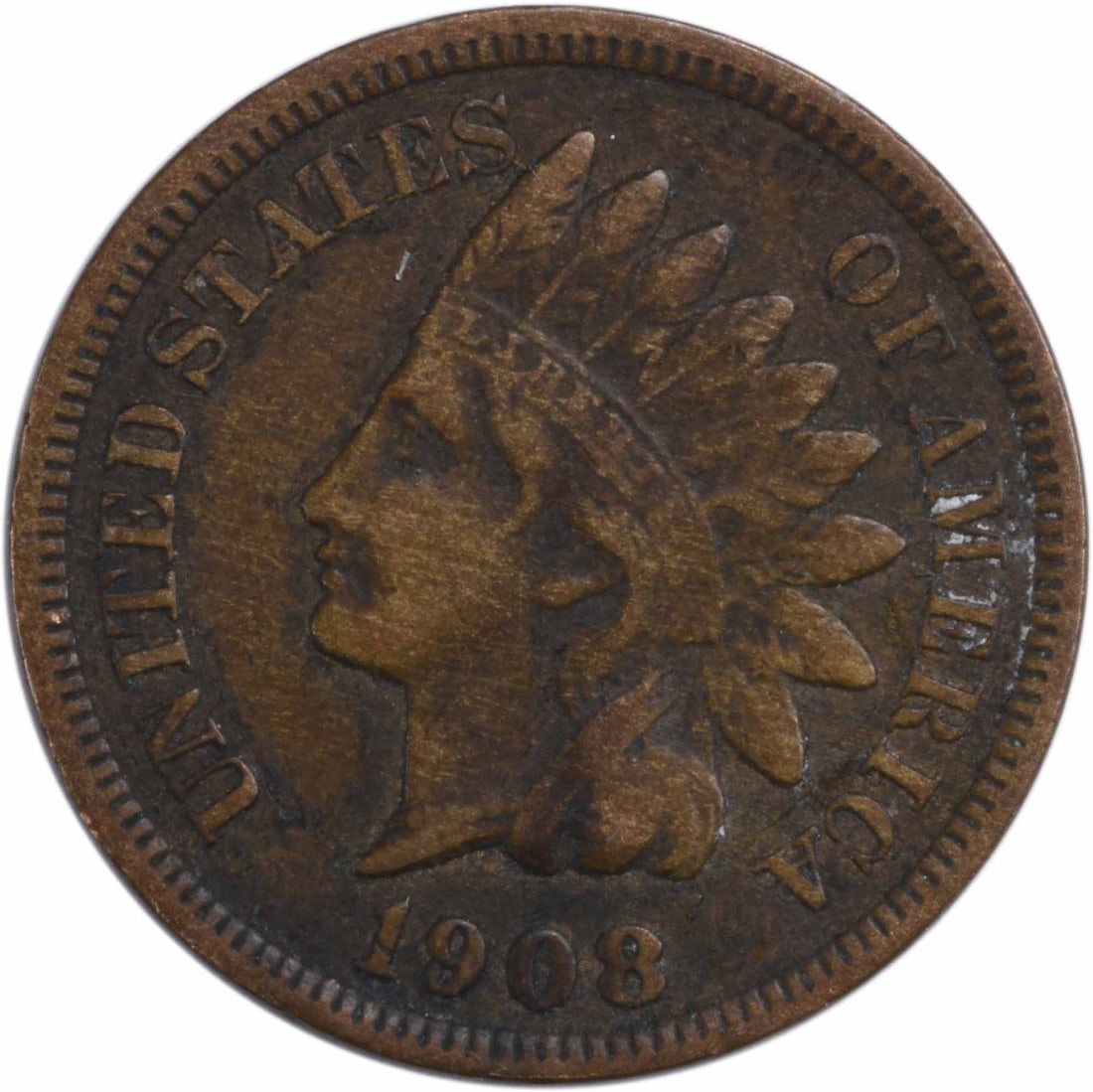1908-S Indian Head Cent VF Uncertified Copper Coin (1 of 2)