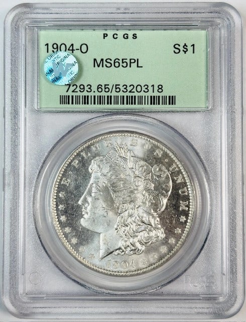 PCGS MS65 Prooflike 1904 O Morgan Dollar Silver Coin Old Green Holder (1 of 3)