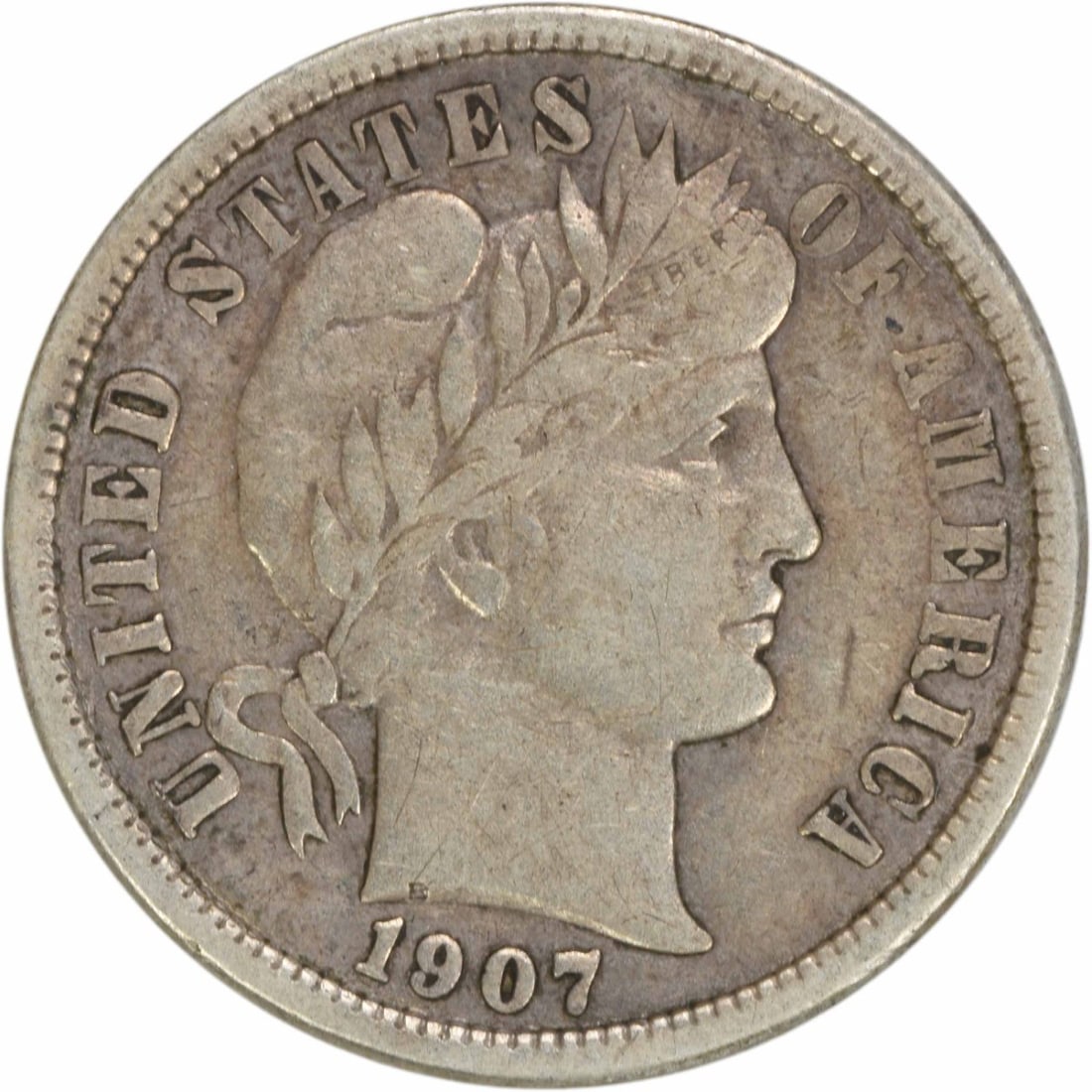 1907-O Barber Silver Dime 10C Uncertified 90% Silver Coin (1 of 2)