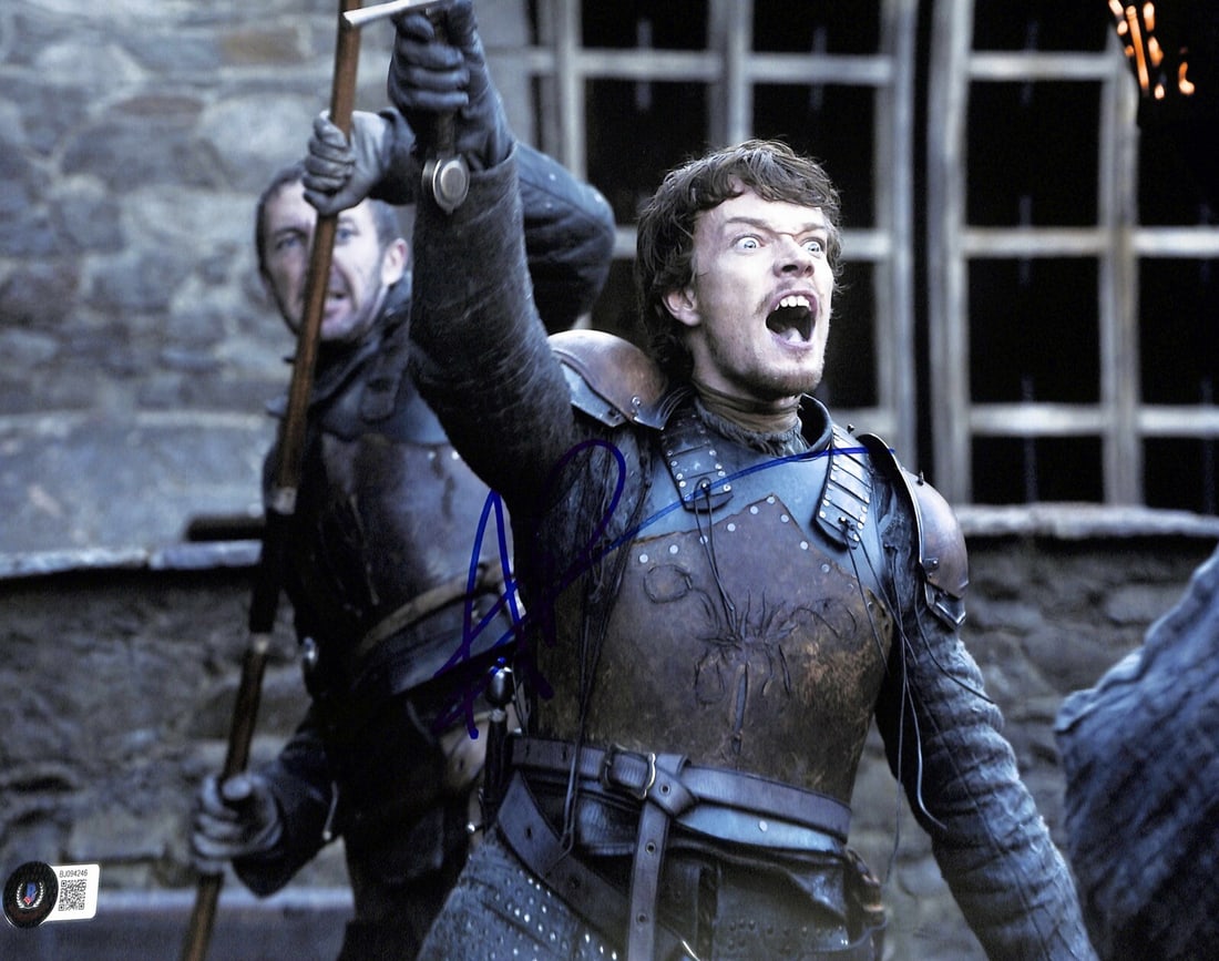 Alfie Allen Signed Theon Greyjoy 11x14 Photo Game of Thrones BAS Certified: Alfie Allen Signed Theon Greyjoy 11x14 Photo Game of Thrones BAS Certified This is an authentic, signed 11x14 photograph of Alfie Allen as Theon Greyjoy from the acclaimed series Game of Thrones (GOT)