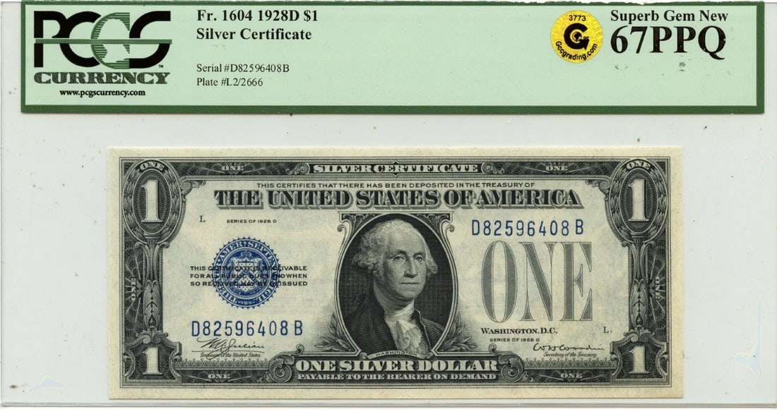 1928D $1 Silver Certificate Fr#1604 PCGS GEM 67 PPQ (1 of 3)