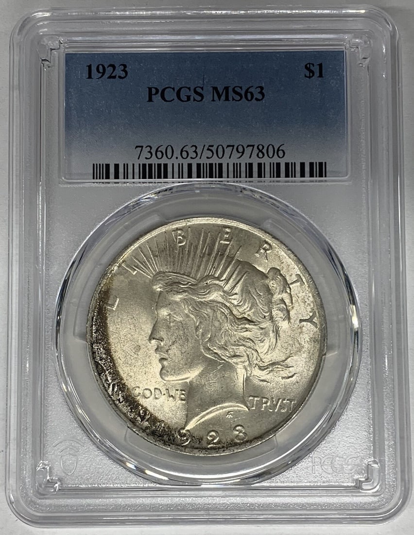 PCGS MS 63 1923 Peace Silver Dollar Uncirculated Toned Coin (1 of 2)