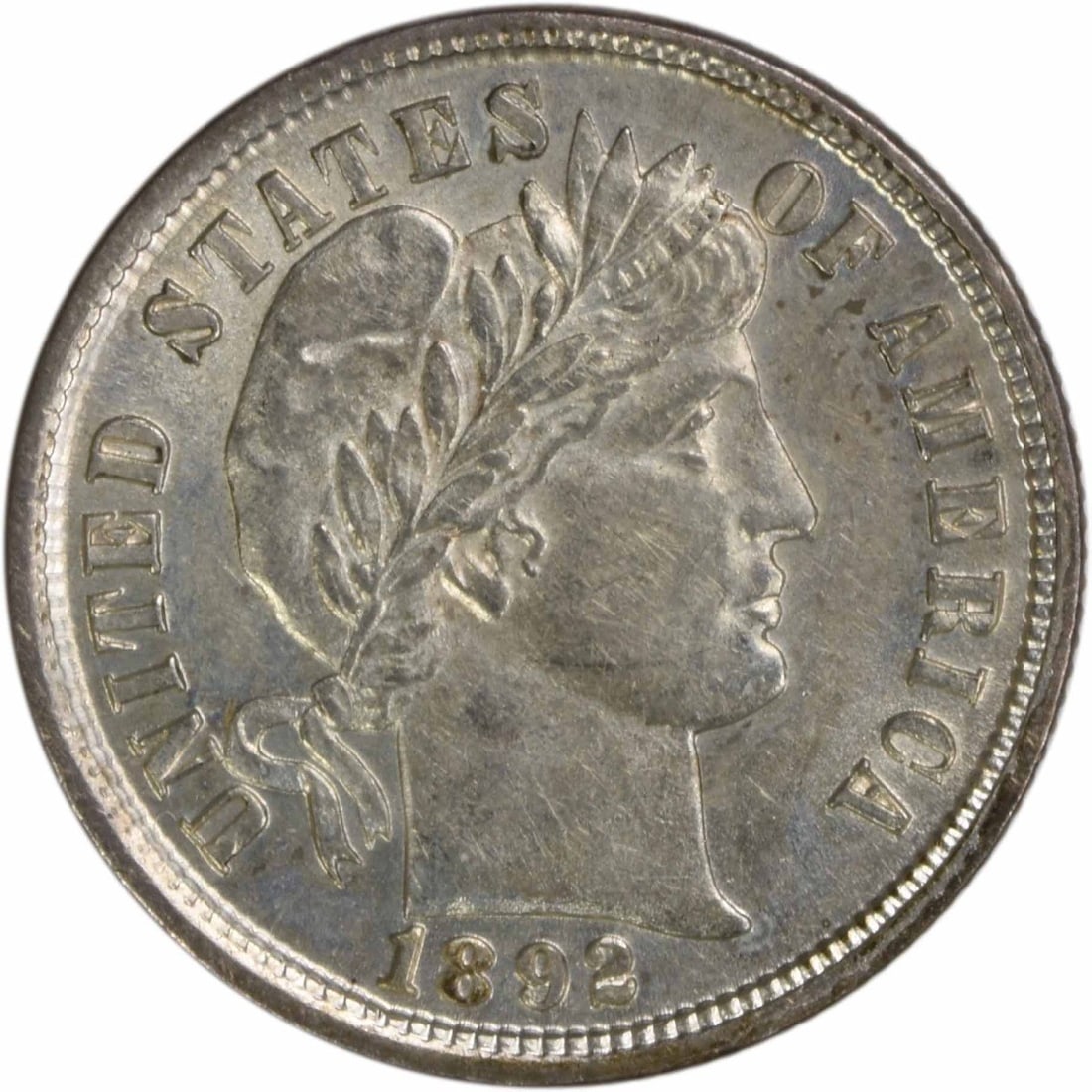 Uncirculated 1892 Barber Ten Cent Silver Coin No Mint Mark (1 of 2)