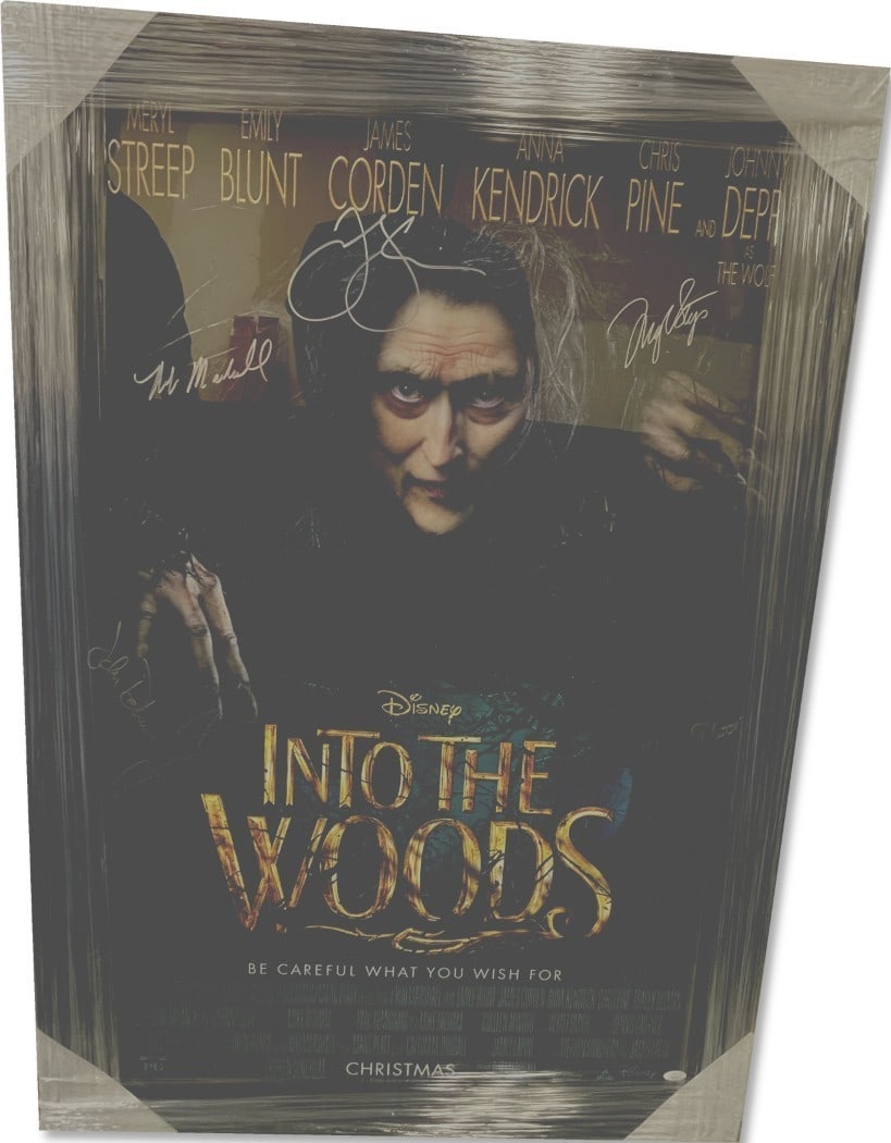 Into The Woods Autographed Framed Poster JSA Meryl Streep Emily Blunt Chris Pine +8 Signatures: Into The Woods Autographed Framed Poster JSA Meryl Streep Emily Blunt Chris Pine +8 Signatures This stunning autographed cast poster from the acclaimed production of "Into The Woods" features signatur