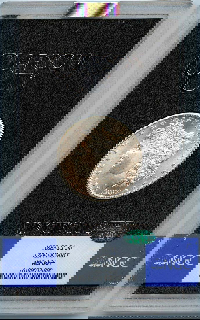 NGC MS66 Plus CAC Carson City 1883 Morgan Dollar GSA Hoard: NGC MS66 Plus CAC Carson City 1883 Morgan Dollar GSA Hoard This 1883-CC Morgan Dollar from the GSA Hoard is graded MS66+ by NGC and features a CAC sticker for premium quality. Struck at the Carson Cit