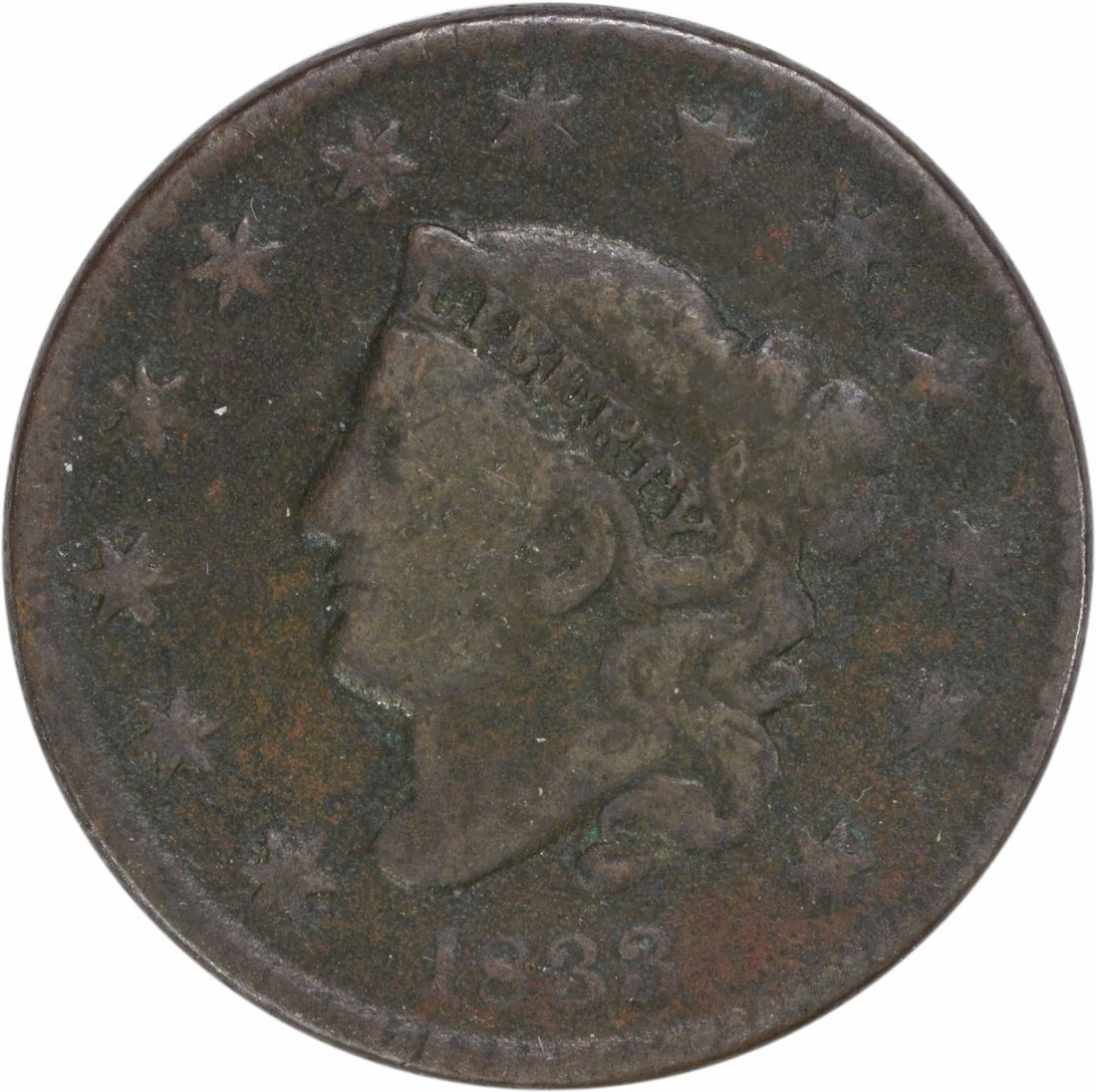 1833 Large Cent Coronet Head Copper Coin VG Uncertified (1 of 2)
