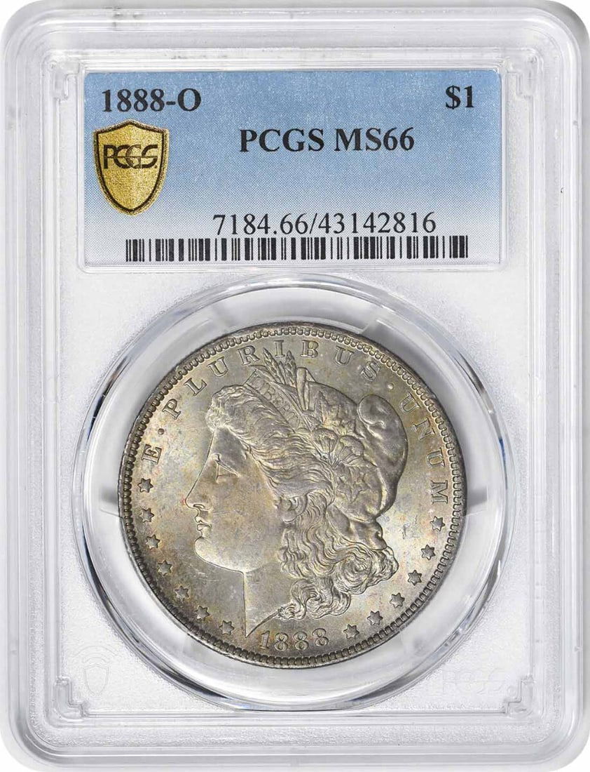 1888-O Morgan Silver Dollar MS65 PCGS Uncirculated New Orleans: 1888-O Morgan Silver Dollar MS65 PCGS Uncirculated New Orleans This stunning 1888-O Morgan Silver Dollar is a must-have for any serious coin collector. Certified by PCGS, this coin is graded MS66, ind