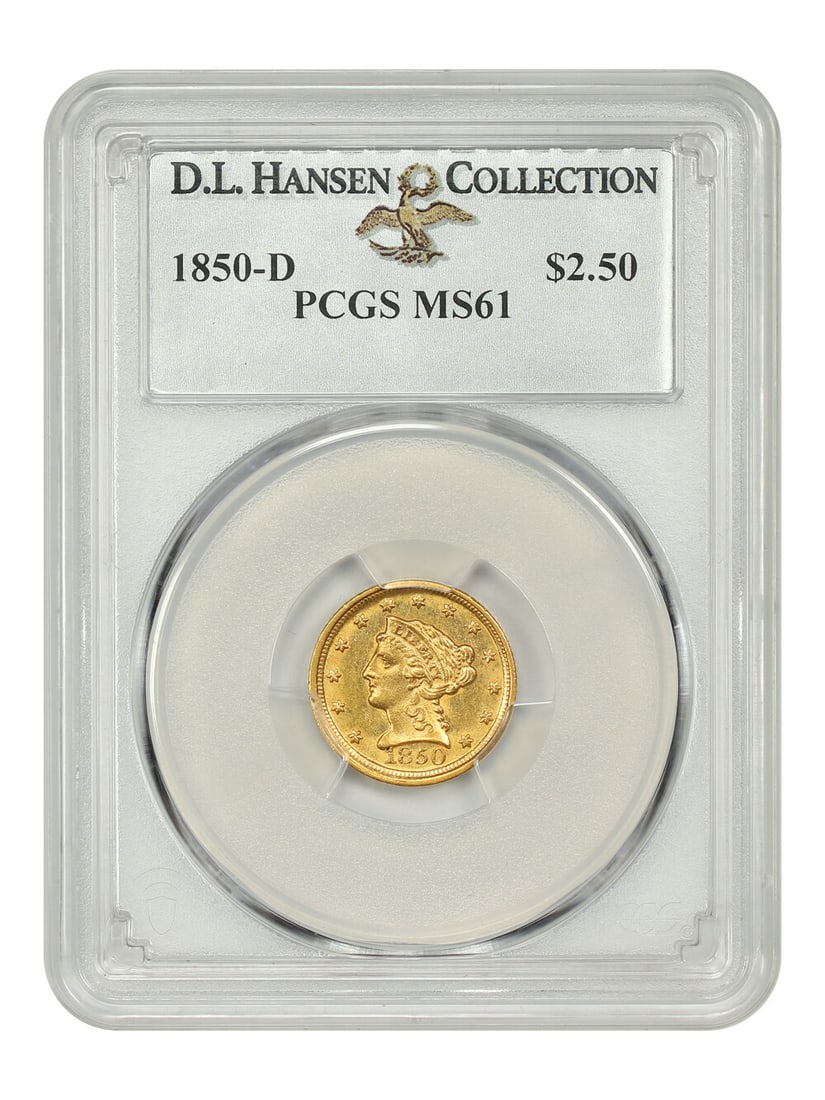 1850-D $2.50 Liberty Head Gold Coin PCGS MS61 Rare Dahlonega Mint: 1850-D $2.50 Liberty Head Gold Coin PCGS MS61 Rare Dahlonega Mint This 1850-D $2.50 Liberty Head coin is certified by PCGS with a grade of MS61, making it a rare find in Uncirculated condition. Struck