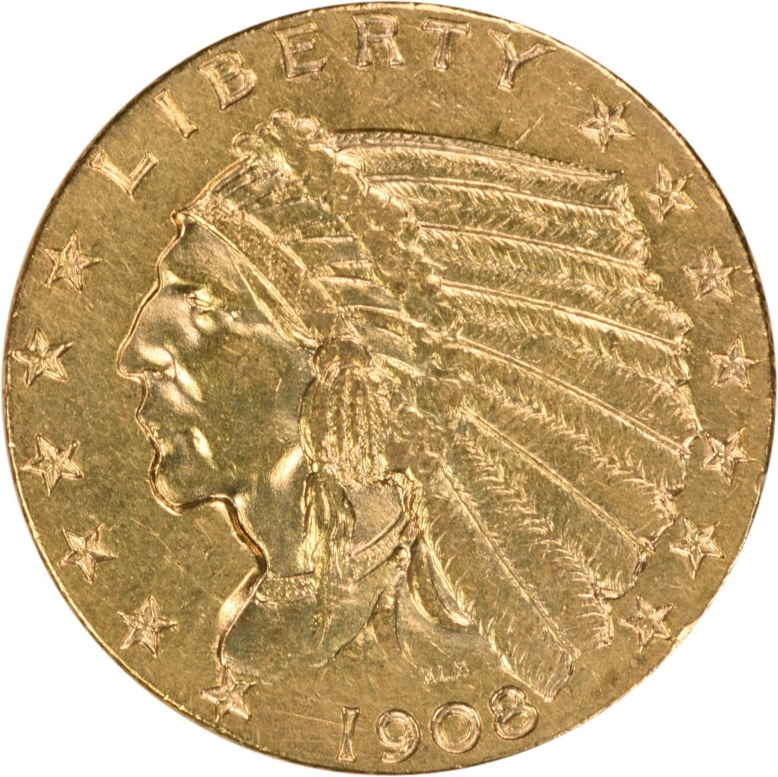 1908 Quarter Eagle Indian Gold Coin AU Grade Uncertified United States (1 of 2)