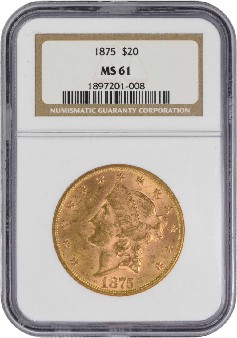 United States 1875 Liberty $20 Gold Coin MS61 Certified by NGC (1 of 4)